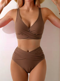 🔥¡Oferta exclusiva de temporada: 40% de descuento!💎Conjunto bikini de talle alto con detalle cruzado y diseño favorecedor.