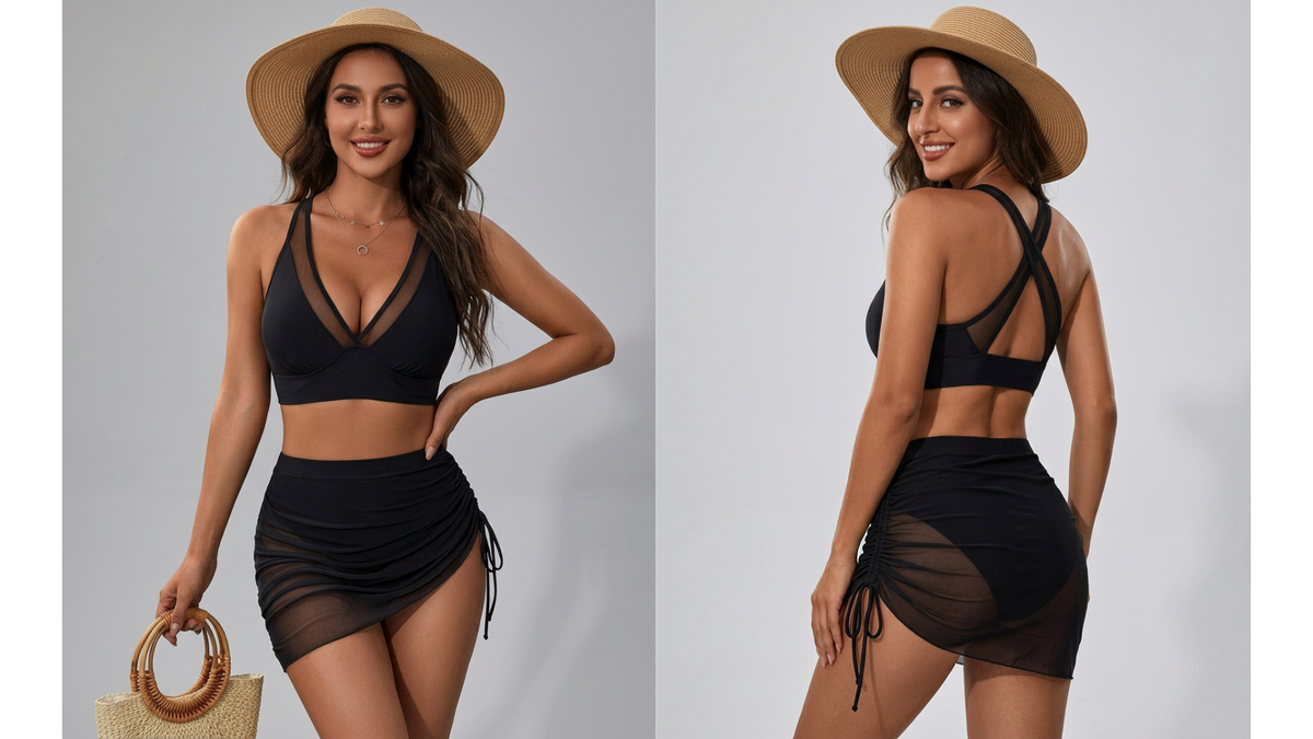 🌊¡Gran oferta de verano: 38% de descuento!👙Bikini de talle alto con falda y control de abdomen.