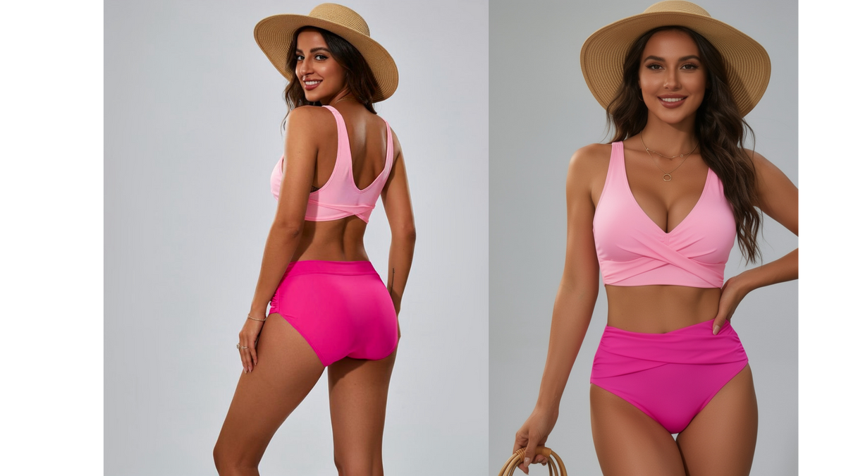 🔥¡Oferta exclusiva de temporada: 40% de descuento!💎Conjunto bikini de talle alto con detalle cruzado y diseño favorecedor.