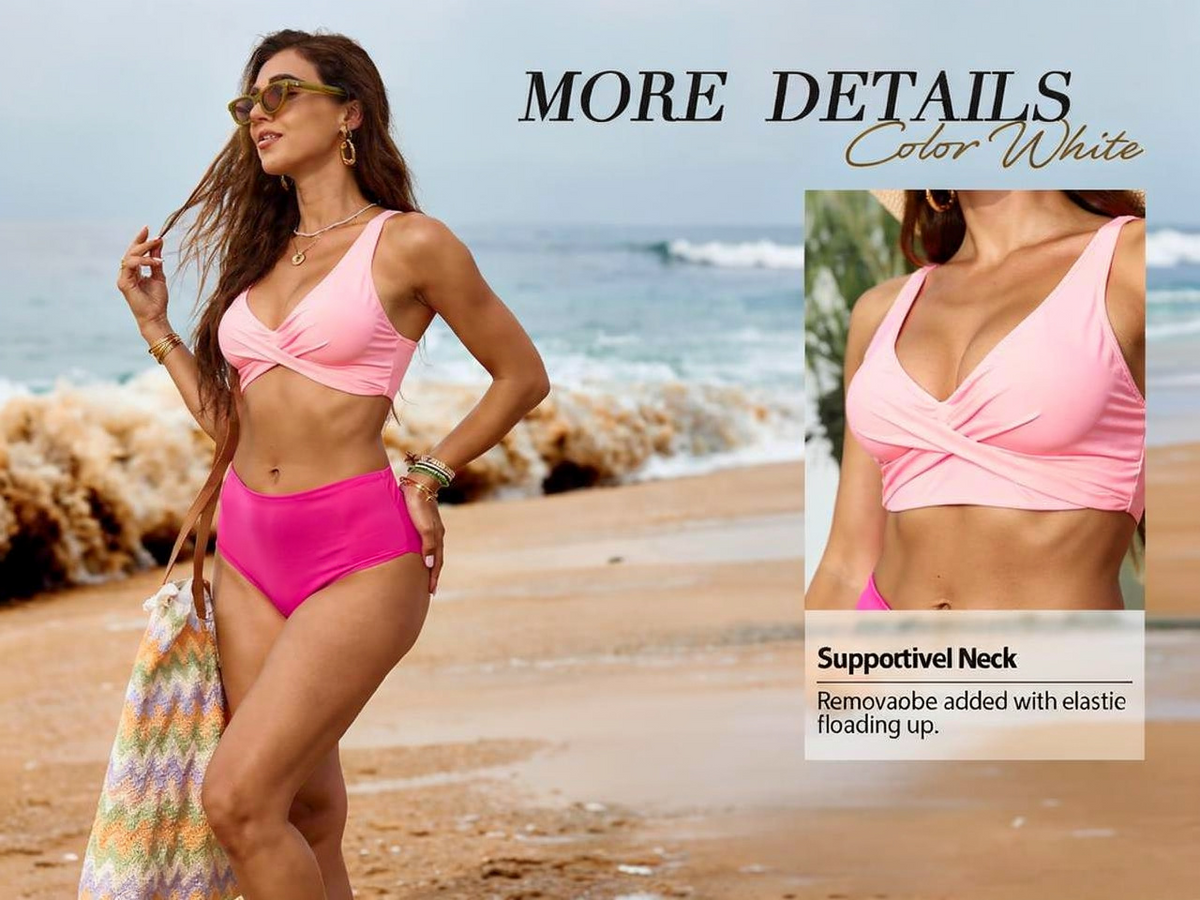🔥¡Oferta exclusiva de temporada: 40% de descuento!💎Conjunto bikini de talle alto con detalle cruzado y diseño favorecedor.