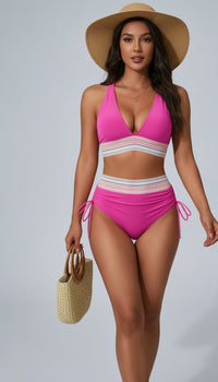 🌸¡Gran oferta de verano: 38% de descuento!👙Bikini de talle alto con espalda descubierta y control de abdomen.