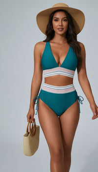 🌸¡Gran oferta de verano: 38% de descuento!👙Bikini de talle alto con espalda descubierta y control de abdomen.