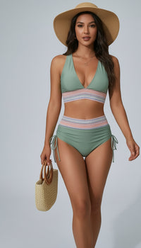 🌸¡Gran oferta de verano: 38% de descuento!👙Bikini de talle alto con espalda descubierta y control de abdomen.