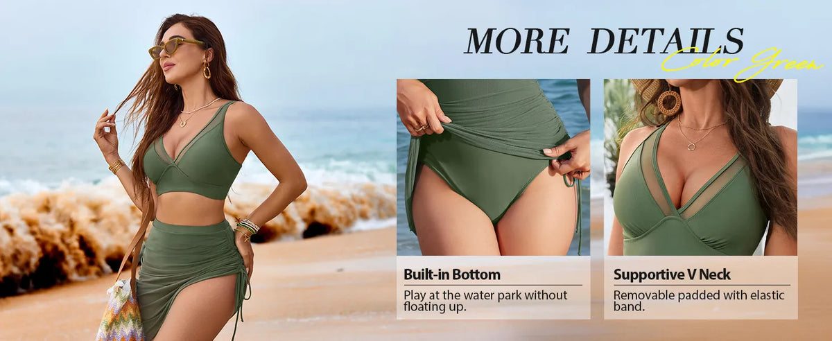 🌊¡Gran oferta de verano: 38% de descuento!👙Bikini de talle alto con falda y control de abdomen.